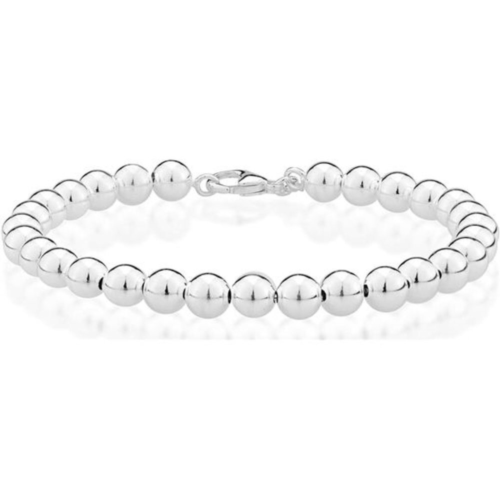 925 Sterling Silver Italian Handmade 6mm Bead Ball Strand Chain Bracelet